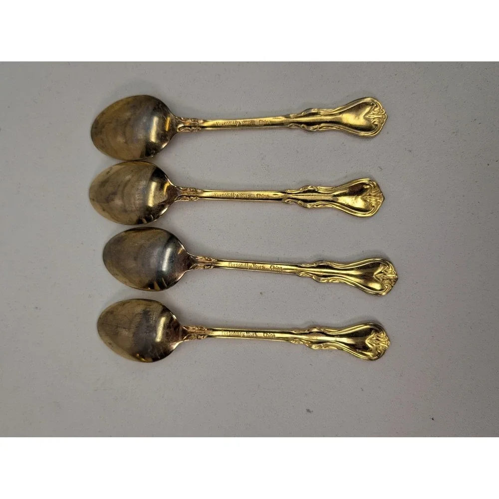 Personally Yours‎ Gold Tone Teaspoons Set Of 4 Baroque Rococo Flatware Spoons